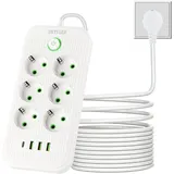DKTYGER Steckdosenleiste 6 Fach mit 3 USB und 1 Type-C, Steckdose mit Schalter und 2M Kabel, Mehrfachsteckdose(3840W) Überspannungsschutz mit Steckerleiste für Heim Büro, Weiß