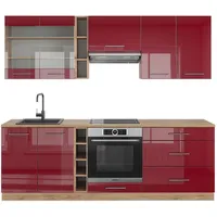 Vicco Küchenzeile Fame-Line 235 cm Bordeaux Hochglanz Eiche