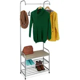Relaxdays Garderobe mit Schuhablage & Sitzbank, Metall, stehend, Flurgarderobe mit 4 Haken, HBT: 173x64x30 cm, grau