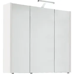 Spiegelschrank mit Beleuchtung, weiß Hochglanz, 3 Türen, 850 x 750 x 188 mm