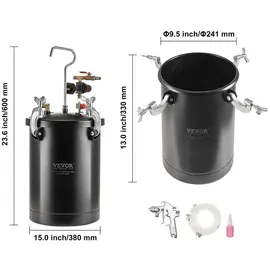 Vevor Druckbehälter für Sprühfarbe, 15 L Druckbehälter, 60 psi einstellbarer Druck, Stahl-Druckbehälter-Farbbehälter mit Spritzpistole, Schläuchen, Druckmesser,