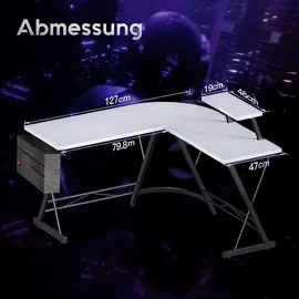 luxuskollektion Gaming Schreibtisch L Form mit Monitorständer, Weiß 127 x 127 cm