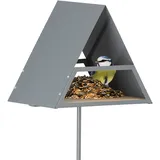 Relaxdays Vogelfutterhaus mit Erdspieß, Metall, HxBxT: 121 x 25,5 x 19,5 cm, rattensicher, Futterhaus Vögel, grau/Natur