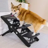 Hundetreppe für Bett & Sofa 2-in-1 Hundetreppe / Rampe - höhenverstellbare Hunderampe für Couch 18 - 50 cm - Hundetreppe für kleine Hunde - leicht zu bewegen Haustiertreppe mit Absatzplattform Schwarz