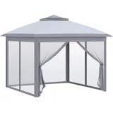 Outsunny Tonnelle 3 x 3 m Garten-Pavillon Pop-up Faltzelt Doppeltes Dach 4 abnehmbare Mückennetze + Tragetasche Oxford-Gewebe Metall Grau   Aosom