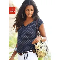VIVANCE Kurzarmshirt Damen navy-gemustert, schwarz Gr.48/50