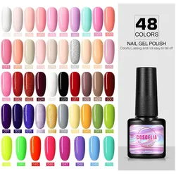 COSCELIA 48-Farben-Nagelgellack und Soak-Off-Top-Basislack, reines Farbgel für Nägel, Nagellampe, Nagelkunst, UV-Gel, Maniküre-Werkzeug-Set