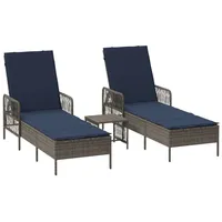 VidaXL Sonnenliege Set aus 3 Grau und marineblau PE-Rattan,