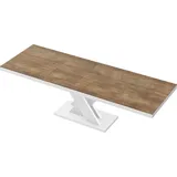 Design Esstisch Tisch HEN-111 Rostoptik matt - Weiß Hochglanz ausziehbar 160 bis 256 cm - Naturbelassen