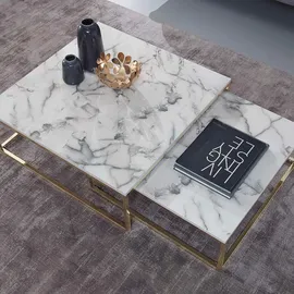 Wohnling Couchtisch 2er Set Weiß flach