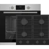 Gasline Einbau Gasherdset Autark mit Einbaubackofen Gasherd Umluft 69L und Gaskochfeld GAG60GLG 60cm Schwarz Glaskeramik mit 4 Brennern Erdgas/ Propan