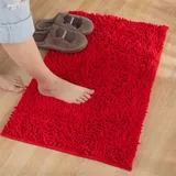 Reyox Badematte Hochflor Chenille rutschfest Vorleger Waschbar Badteppich Badezimmer Wasserabsorbierenden Rot 1 70 x 140 cm