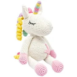 Handgestrickter Einhorn "Glücksbringer" Spielzeug aus Baumwolle 28cm