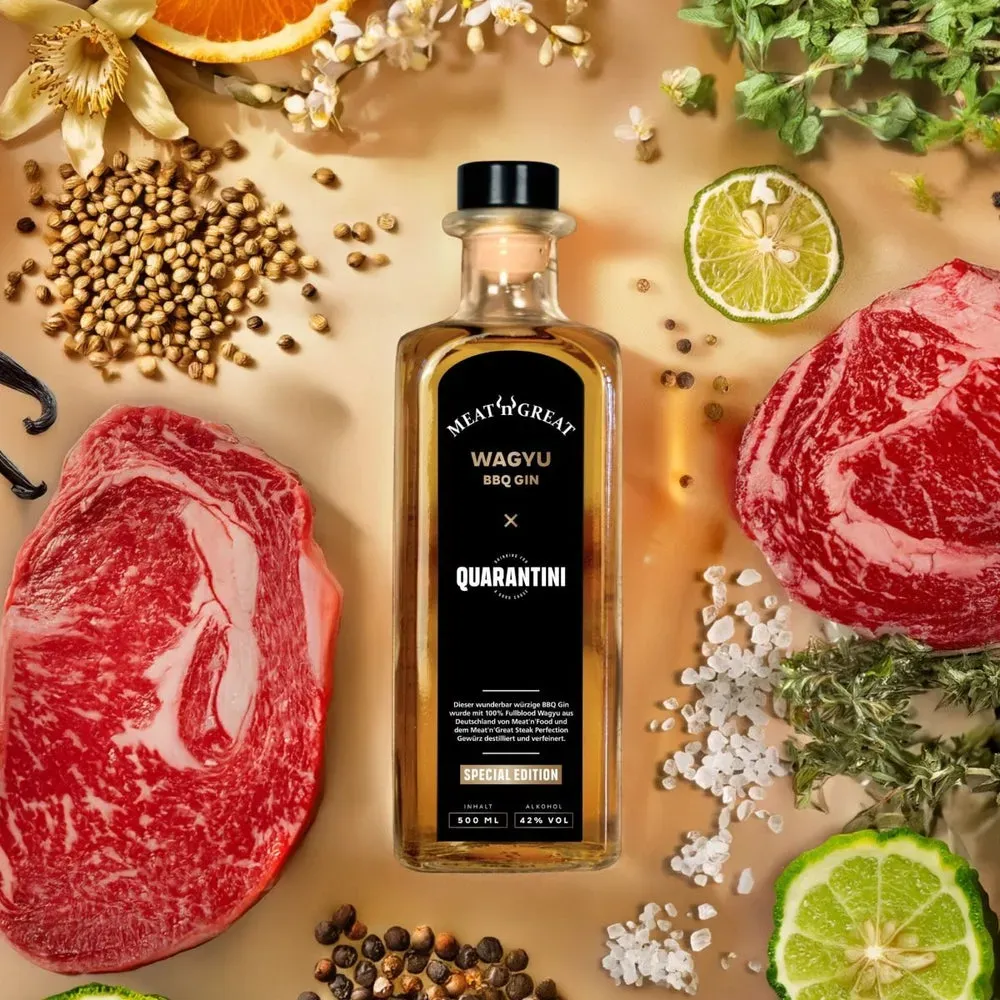 Quarantini × Meat'n'Great Wagyu BBQ Gin (nur 111 Packages) - 42% Alkohol