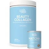 Bodywish Kollagen Pulver 450gr + Premium Matcha 30gr | Hochdosiert Hyaluronsäure, Biotin & Vitamin C + Vitamin D | Kollagen Hydrolysat - Peptide Typ 1 und 3 | Smoothies, Kaffee, Bowl