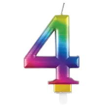 Unique Metallische Geburtstagskerze - Zahl 4 - Regenbogen