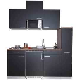 Respekta Küchenzeile Luis E-Geräte 180 cm mit Edelstahlkochmulde und Mikrowelle schwarz/weiß