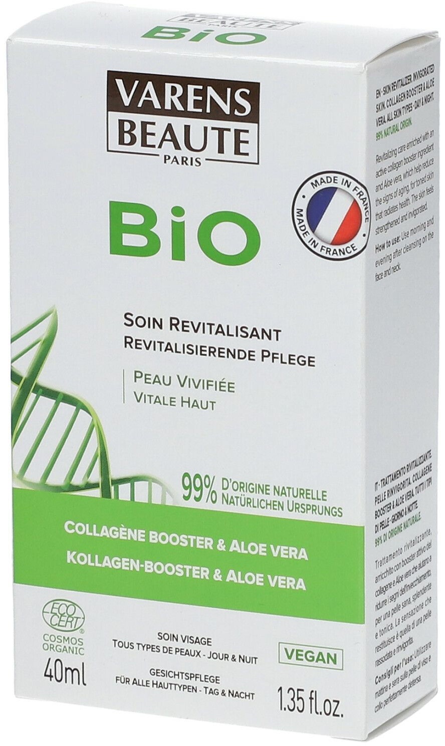 VARENS BEAUTE PARIS Soin Revitalisant Collagène Booster & Aloe Vera Bio 40 ml crème pour la peau
