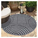 Carpet City Outdoor Teppich Wetterfest 160 cm Rund - Grau-Anthrazit - Wendeteppich, Beidseitiges Geometrisches Muster - Balkonteppich Wasserfest Outdoor - Terrassenteppich