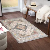 livabliss Casablanca Vintage Teppich 80x150 cm – Orientalischer Boho Kurzflor für Wohnzimmer & Esszimmer – pflegeleicht in Taupe, Blau & Grau