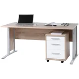 Froschkönig24 Office Line Schreibtisch 150 x 70 cm mit Rollcontainer Eiche Sonoma / Weiß