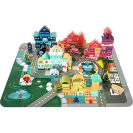 Kruzzel Spielset Puzzlematte Holzbausteine mit Buchstaben und Ziffern Fahrzeuge Figuren Sortierspielzeug 19159