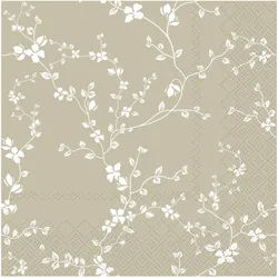 Chic Antique Quadratische Serviette mit Blumen, L33/B33 cm, latte