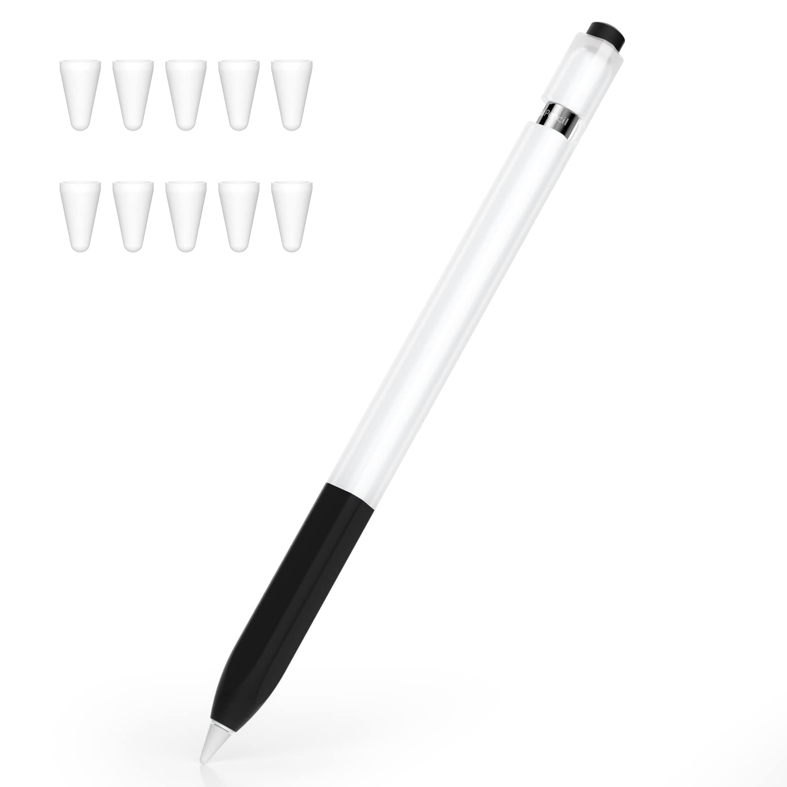 Joosko Kompatibel mit Apple Pencil 1st Generation Hülle, Rutschfeste Silikonhülle, [mit 10 Silikon-Federhüllen] für Apple Pencil 1st Generation.(Schwarz)