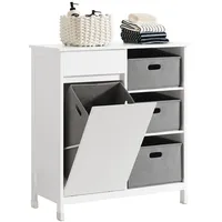 SoBuy Wäscheschrank mit Wäschesäcken Wäschekorb Badezimmerschrank BZR77-W