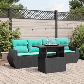vidaXL 5-teiliges Gartensofa-Set mit Kissen, schwarzes Polyrattan - Schwarz