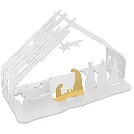 Alessi Bark Crib BM09 W - Design Weihnachtskrippe Reproduktion mit goldenen Details, Edelstahl, weiß