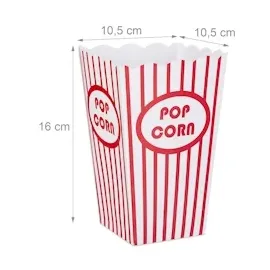 Relaxdays Popcorntüten, 100er Set, gestreift, Retro-Optik, Kino, Filmabend Zubehör, Pappe, Popcornbehälter, rot/weiß