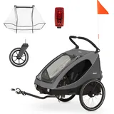 hauck Drky Duo + Regenschutz, Grey - 2in1 Kinderwagen & Fahrradanhänger für 2 Kinder ab 6 Monaten, Zwillings- & Geschwisteranhänger bis 2×22 kg, Luftreifen, Höhenverstellbarer Schieber, Faltbar