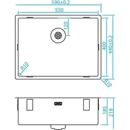 Caressi CAPP55R10 Spülbecken mit Powerplug, Edelstahl,