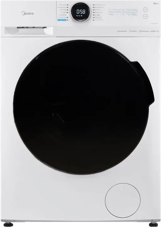 Midea Waschmaschine MF20EW90WB Energieeffizienzklasse A Inverter Motor Dampf-Pflege Mond-Drehregler Kombi-Display Nachlegefunktion HealthGuard-System