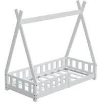 Hago HAGO24 Kinderbett 140x70cm Weiß Tipi Bettgestell Holzhaus Zeltoptik