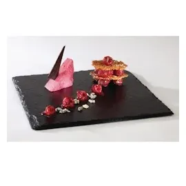 APS GN 1/3 Tablett SLATE, 32,5 x 17,6 cm, Höhe 1 cm, Melamin, schwarz, Schieferlook, mit Antirutsch-Füßchen