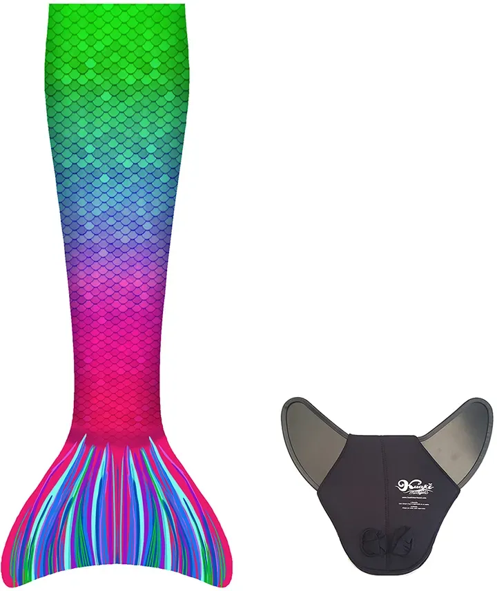 Kuaki Mermaids Capri Meerjungfrauenflosse & Monoflosse für Kinder XS/S farbig elastischer Stoff - Muskeltraining, Maschinenwaschbar