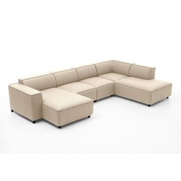 Atlantic Home Collection Bulky Wohnlandschaft Ecksofa, Récamière rechts, Stoff, Creme, 195 x 324 x 70 cm,