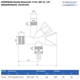VARIOSAN Kombi-Eckventil 11114, DN 15, 1/2", selbstdichtend,