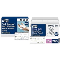 Tork Xpress weiche Multifold Papierhandtücher 100289 - weiß - 21 x 150 Tücher & extra weiche Zickzack Papierhandtücher Premium 100278 - weiß - 15 x 200 Tücher