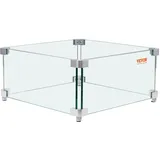 Vevor Windschutz für Gas-Feuerstelle für quadratischen Feuertisch, 380 x 380 x 180 mm, Windschutz für Feuerstellen, 8 mm dicker quadratischer Glasschutz, Glasplatte mit harter Eckhalterung und Füßen