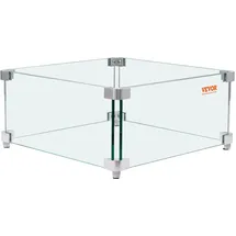 Vevor Windschutz für Gas-Feuerstelle für quadratischen Feuertisch, 380 x 380 x 180 mm, Windschutz für Feuerstellen, 8 mm dicker quadratischer Glasschutz, Glasplatte mit harter Eckhalterung und Füßen