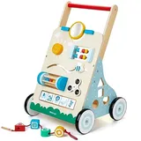 Lauflernwagen Holz 10 in 1 Verwendung als Laufwagen Baby Lauflernhilfe Holz mit gummierten Holzrädern und Activity Center Gehfrei Lauflernhilfe Baby Spielzeug für Jungen und Mädchen