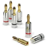 Sonero sonero® Bananenstecker 4er-Set, für alle Lautsprecherkabel mit einem Durchmesser bis max. 6mm2, 4 Stück mit Farbcodierung (12x rot, 12x schwarz), 24k vergoldet