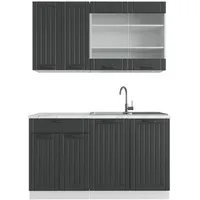 Vicco Fame-Line Singleküche Anthrazit Landhaus/Weiß 140 cm ohne Arbeitsplatte