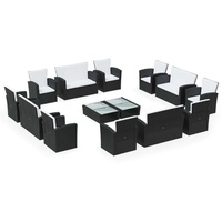 vidaXL 16-tlg. Garten-Lounge-Set mit Kissen Poly-Rattan Schwarz