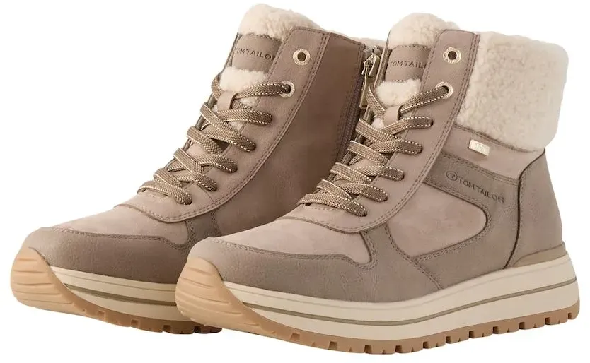 TOM TAILOR Damen Wasserfeste Stiefeletten mit Plateau-Sohle, beige, Uni, Gr. 38