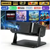 OYLCDI Android Beamer WiFi6 & BT 5.0 Portabler Projektor Mini Beamer LCD-Beamer (1280x720dpi px, interner Lautsprecher, Android 11.0 mit über 7.000 Apps) schwarz