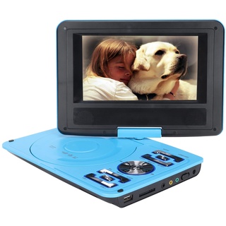 Tragbarer DVD-Player, 6,8 Zoll HD / 270 ° Rotation Kinder Mobiler DVD-TV-Player/UKW-Radioempfänger/Kartenleser/Gameplay, Eingebauter 1500-mAh-Akku, für Heimauto Im Freien(EU-blau)